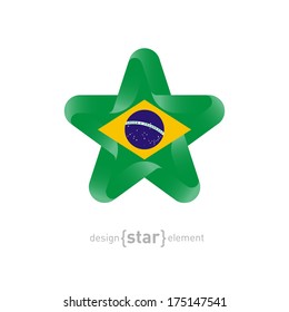 The vector star with Brazil flag colors and symbols