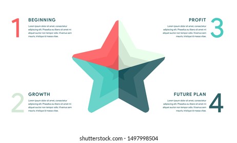 Vector Star for Business infographics concept with 4 options, parts, steps, processes. 16x9 slide clean white template