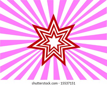 A vector star in the centre of a pink sun burst effect