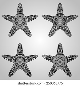 Vector Star Collection, tattoo style, black on gradient background