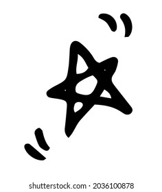 Vector star with dashed movements. A doodle-style star is an isolated black outline on a white background. a contour drawing of a comet drawn by hand in the style of doodles for a design template