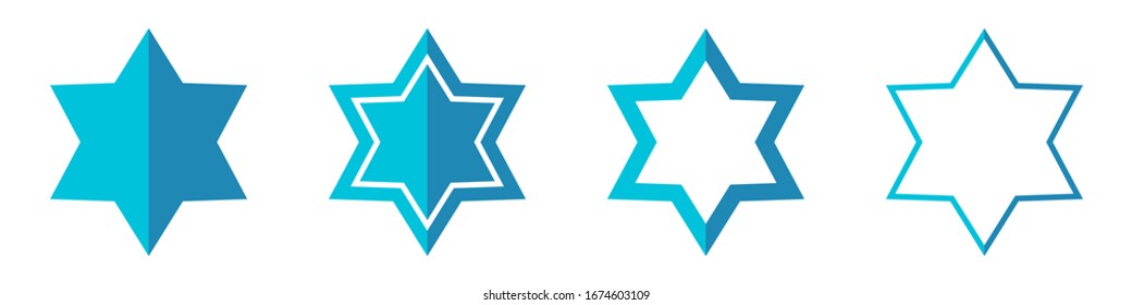 Estrella vectorial de David en estilo plano. Conjunto de íconos de Star of David aislados. Icono de Blue Stars. Símbolo de religión