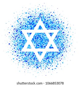 Vector star of David  icon with blue confetti