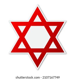 Vector Star of David icon. Paper sticker with shadow. Color Star of Israel isolated.