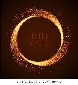 Vector star dust circle. Magic glittering illustration. Bright sparks and stars on dark background