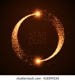 Vector star dust circle. Magic glittering illustration. Bright sparks and stars on dark background