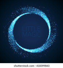 Vector star dust circle. Magic glittering illustration. Bright sparks and stars on dark background