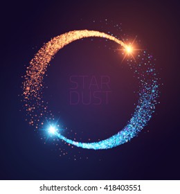 Vector star dust circle. Magic glittering illustration. Bright sparks and stars on dark background