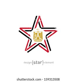 The vector star with Egypt flag colors, symbols and grunge effect without gradients