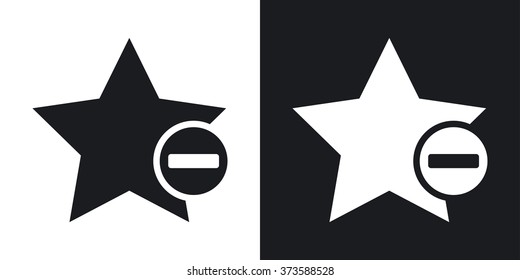 Vector star favorite icon with minus glyph. Two-tone version on black and white background