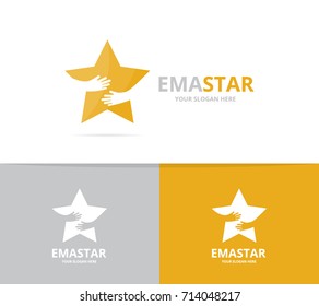 Vector star and hands logo combination. Leader and embrace symbol or icon. Unique team and friendship logotype design template.