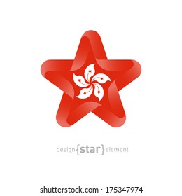 The vector star with Hong Kong flag colors and symbols