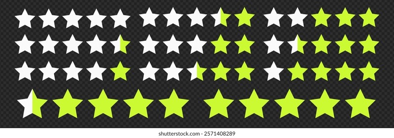 Vector star icon set for rating and quality award. Outline green shape symbol for vote, rank, and review illustration. Modern pentagram design for top evaluation and web feedback.