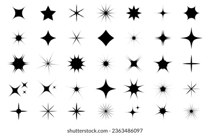 Vector star icons collection. Black silhouettes of sparkles and stars. Rating Star icon. explosion, galaxy, magic twinkle decoration graphic set.