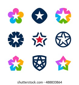 Vector star icons, logo design elements and logotype templates. Abstract stars isolated on white background (6)
