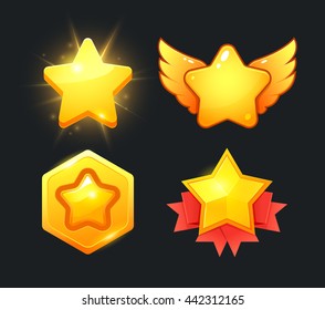 Vector Star Icons Set. Collection Icon Design For Game, Ui, Banner, Design For App, Interface, Game Development. Star Icon Bonus And Items Illustration. 