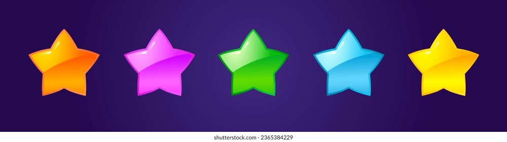Vector star icons set. Colorful cartoon stars isolated illustration. Icon set for game, casino, feedback rating, achievement symbol