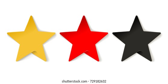 Vector star icons set. Modern textural design of the star, volume. Gold, red and black star.  Cartoon isolated vector star.