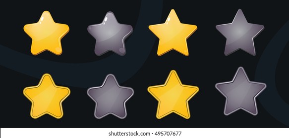 Iconos de estrella del vector. Estrellas amarillas y grises sobre fondo oscuro. Diseño de icono de colección para juegos, ui, banner, diseño para aplicaciones, interfaz, desarrollo de juegos.