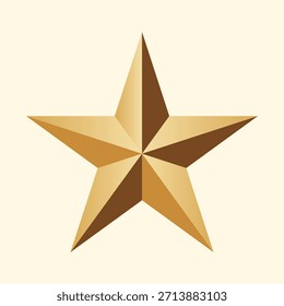 Vector star. Illustration of a golden five-pointed star with a geometric, faceted pattern on a white background. For awards, badges, logos, holiday decorations, design elements. High quality. Scalable