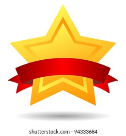 Vector star illustration with red ribbon