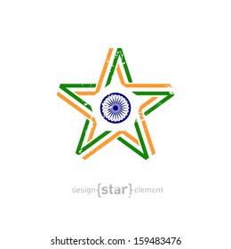 The vector star with India flag colors, symbols and grunge effect without gradients