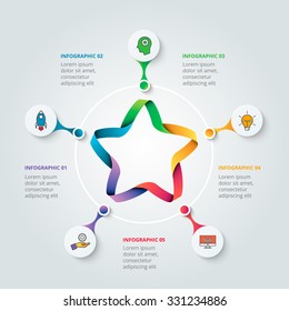 Vector star for infographic. . Business concept with 5 options, parts, steps or processes. Can be used for workflow layout, diagram, number options, web design. Data visualization.