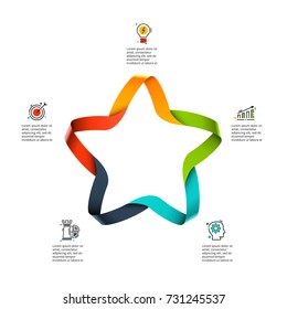 Vector star infographic, cycle diagram, graph and presentation chart. Business template with 5 options, parts, steps, processes. Stroke icons.