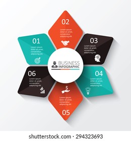 Vector star for infographic. Template for cycle diagram, graph, presentation and round chart. Business concept with 6 options, parts, steps or processes. Data visualization.