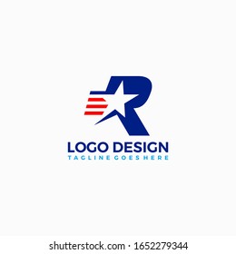 vector star and initial letter r red blue design template 
