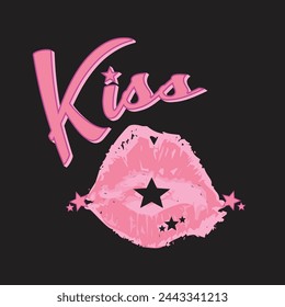 Vector Star Kiss Lips Punk Pink on Black