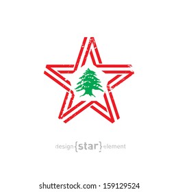 The vector star with Lebanon flag colors, symbols and grunge effect without gradients