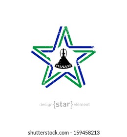 The vector star with Lesotho flag colors, symbol and grunge effect without gradients