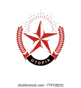 Vector star logo composed using laurel wreath. Totalitarianism as the evil power, ideological propaganda.