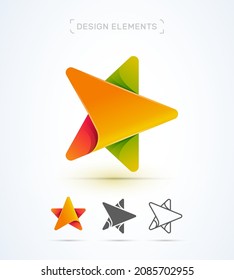 Logo de estrella vectorial en estilo origami 3d. Icono de aplicación