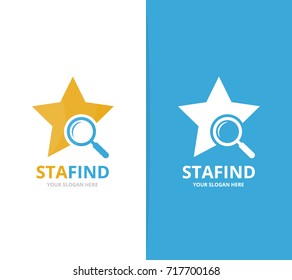 Vector star and loupe logo combination. Leader and magnifying embrace symbol or icon. Unique search design.