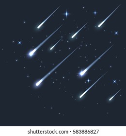 Vector star meteor falling in dark. Comet or asteroid science background. Galaxy astronomy background illustration.