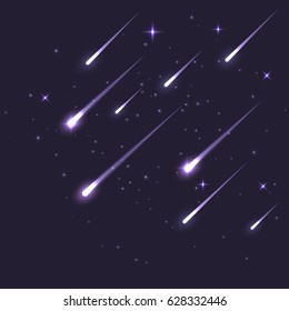 Vector star meteor falling in dark. Comet or asteroid science background. Galaxy astronomy background illustration.