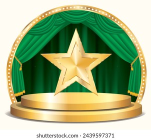 vector star on circle stage with green curtain