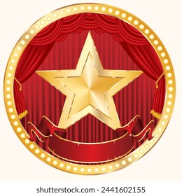 vector star on circle stage with red curtain
