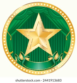 vector star on circle stage with green curtain