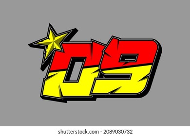 Vector star racing number 09. Flat design, Editable. Vector Illustration EPS 10