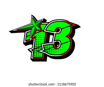 Vector star racing number 13. Flat design, Editable. Vector Illustration EPS 10