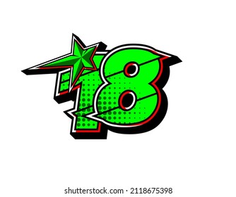Vector star racing number 18. Flat design, Editable. Vector Illustration EPS 10