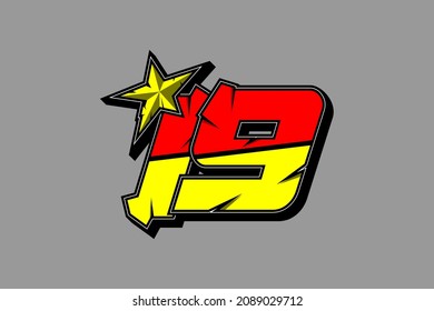 Vector star racing number 19. Flat design, Editable. Vector Illustration EPS 10