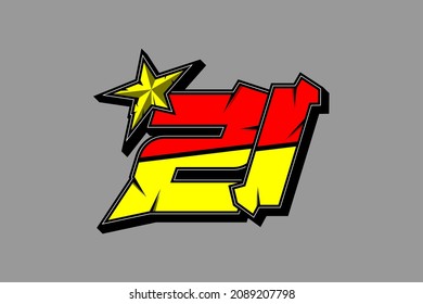 Vector star racing number 21. Flat design, Editable. Vector Illustration EPS 10