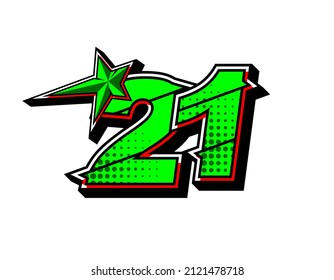 Vector star racing number 21. Flat design, Editable. Vector Illustration EPS 10