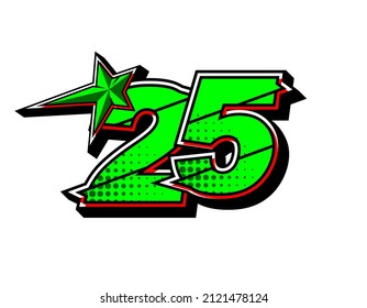 Vector star racing number 25. Flat design, Editable. Vector Illustration EPS 10