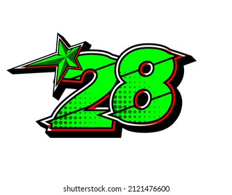 Vector star racing number 28. Flat design, Editable. Vector Illustration EPS 10