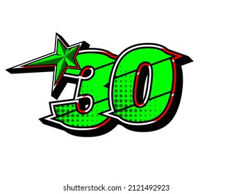 Vector star racing number 30. Flat design, Editable. Vector Illustration EPS 10